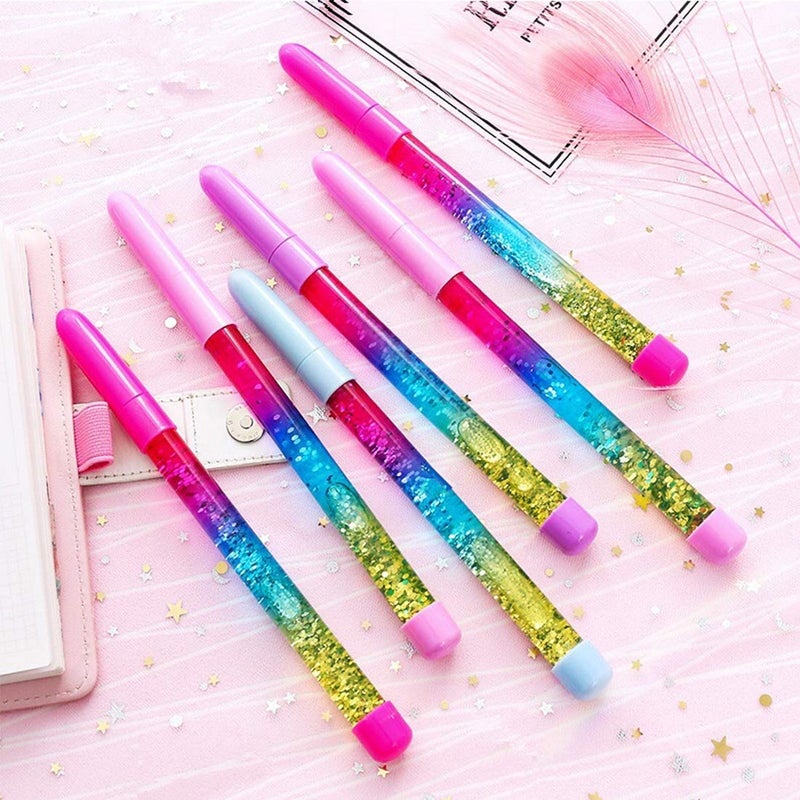 queenland 4 Pack Bling Rainbow Liquid Sand Gel Ink Pen Glitter Fairy Stick Ballpoint Pen Crystal Pens Rollerball Pens Student Pens for Kids Girls Gift Stationery School Office Supplies (Blue Ink) - Image 2